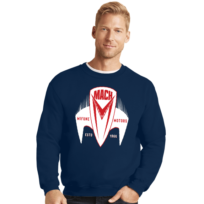 Daily_Deal_Shirts Crewneck Sweater, Unisex / Small / Navy Mach 5 Mifune Motors