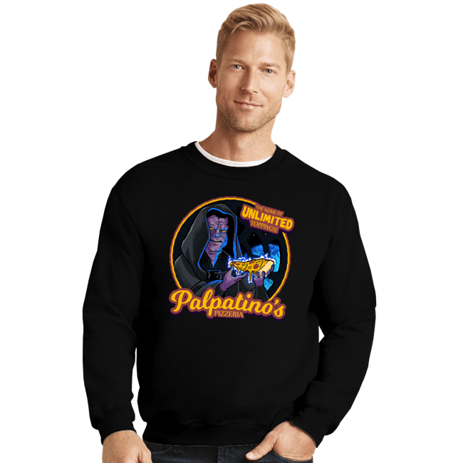 Daily_Deal_Shirts Crewneck Sweater, Unisex / Small / Black Palpatino's Pizzeria