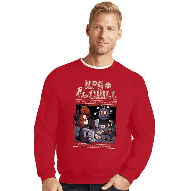 Daily_Deal_Shirts Crewneck Sweater, Unisex / Small / Red RPG & Chill