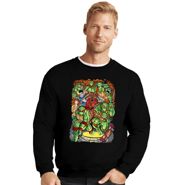 Daily_Deal_Shirts Crewneck Sweater, Unisex / Small / Black Pizza Fights And Stories