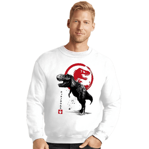 Shirts Crewneck Sweater, Unisex / Small / White Tyrannosaurus sumi-e halftones