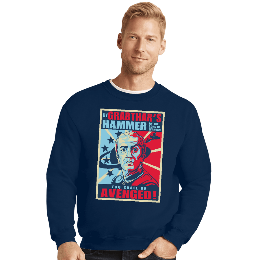 Shirts Crewneck Sweater, Unisex / Small / Navy Grabthar's Hammer