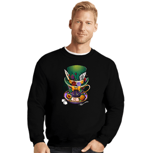 Daily_Deal_Shirts Crewneck Sweater, Unisex / Small / Black Mad Hatter Mug