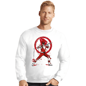 Daily_Deal_Shirts Crewneck Sweater, Unisex / Small / White Red Ranger Sumi-e