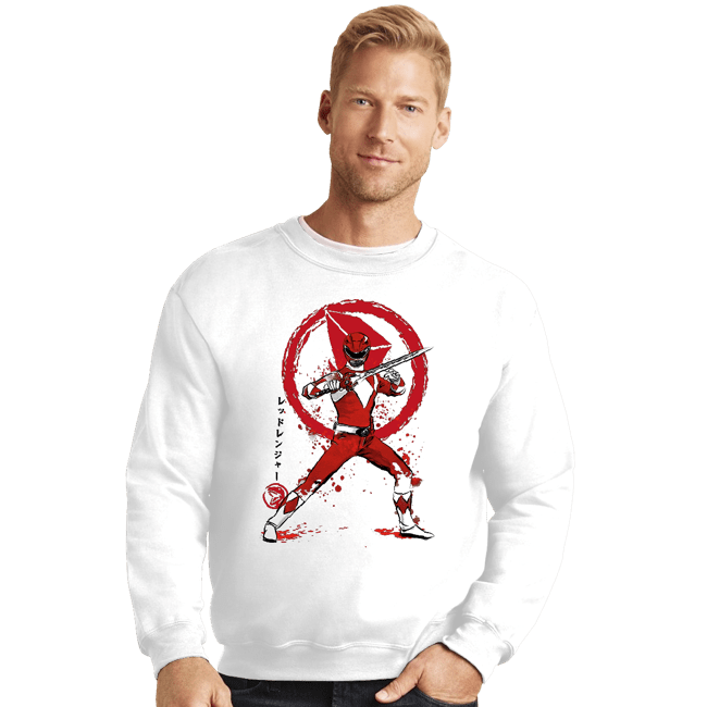 Daily_Deal_Shirts Crewneck Sweater, Unisex / Small / White Red Ranger Sumi-e