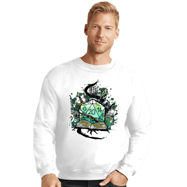 Shirts Crewneck Sweater, Unisex / Small / White Dice Sketch