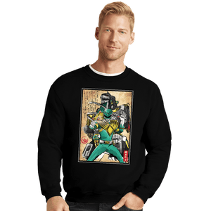 Daily_Deal_Shirts Crewneck Sweater, Unisex / Small / Black Green Ranger Woodblock