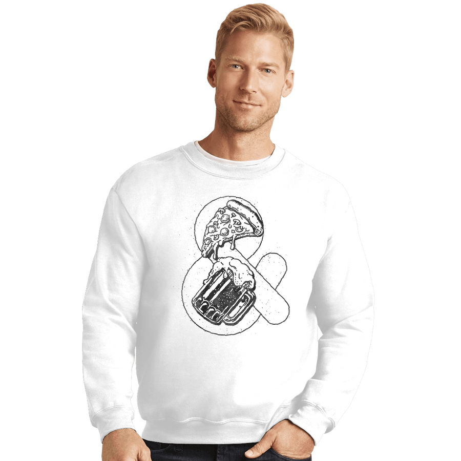 Shirts Crewneck Sweater, Unisex / Small / White Pizza and Beer