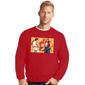 Shirts Crewneck Sweater, Unisex / Small / Red Famous Handshake