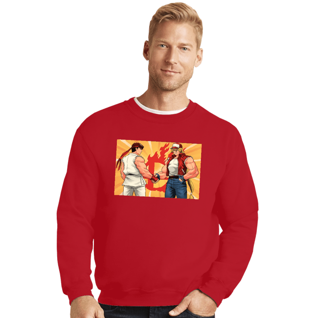 Shirts Crewneck Sweater, Unisex / Small / Red Famous Handshake
