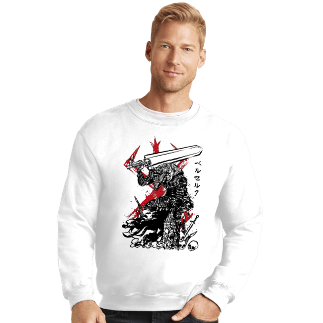Daily_Deal_Shirts Crewneck Sweater, Unisex / Small / White Lone Swordsman sumi-e