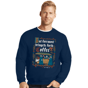 Daily_Deal_Shirts Crewneck Sweater, Unisex / Small / Navy Illuminated Coffee