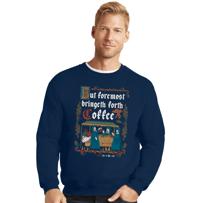 Daily_Deal_Shirts Crewneck Sweater, Unisex / Small / Navy Illuminated Coffee