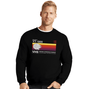 Daily_Deal_Shirts Crewneck Sweater, Unisex / Small / Black Vintage Hyperdrive Starship