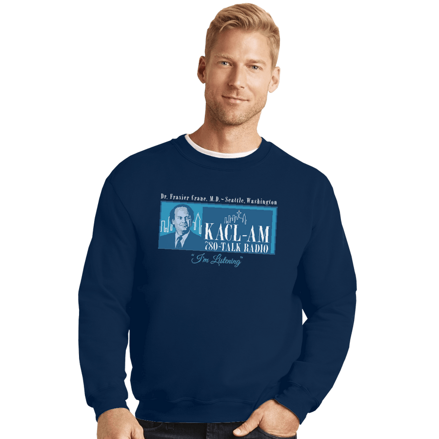 Shirts Crewneck Sweater, Unisex / Small / Navy Frasier Talk Show
