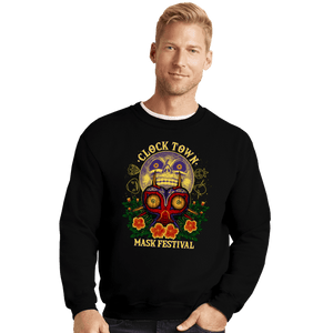 Daily_Deal_Shirts Crewneck Sweater, Unisex / Small / Black Clock Town Mask Festival
