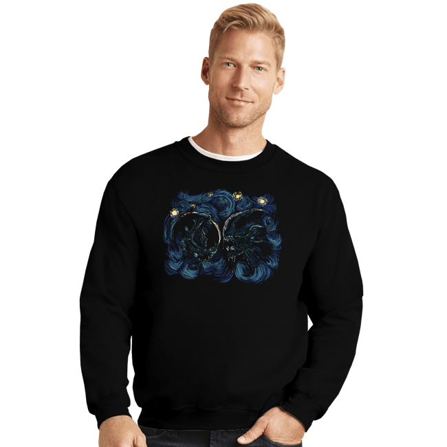 Secret_Shirts Crewneck Sweater, Unisex / Small / Black Starry Alien