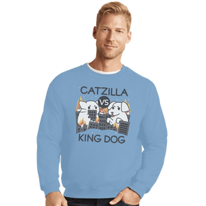 Shirts Crewneck Sweater, Unisex / Small / Powder Blue Catzilla VS King Dog