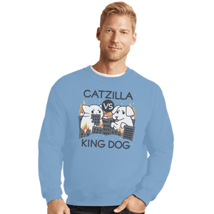 Shirts Crewneck Sweater, Unisex / Small / Powder Blue Catzilla VS King Dog