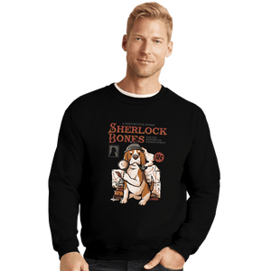 Daily_Deal_Shirts Crewneck Sweater, Unisex / Small / Black Sherlock Bones