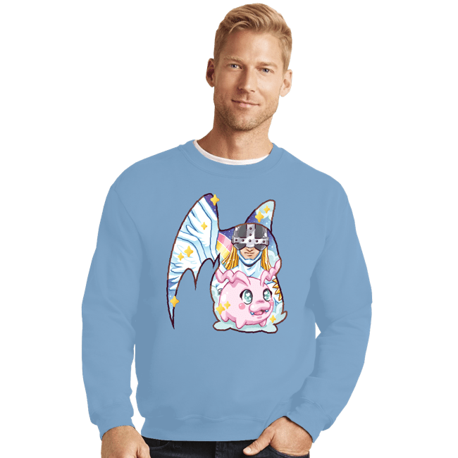 Shirts Crewneck Sweater, Unisex / Small / Powder Blue Magical Silhouettes - Patamon