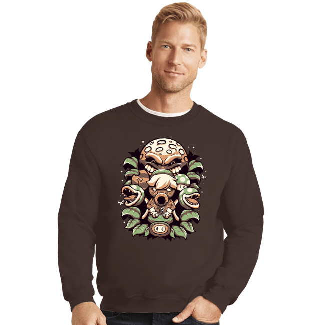 Shirts Crewneck Sweater, Unisex / Small / Dark Chocolate Retro Garden