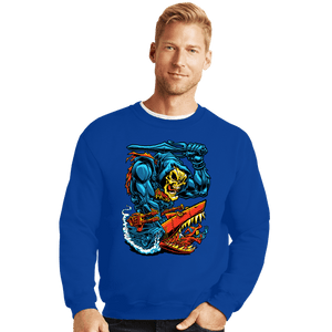 Daily_Deal_Shirts Crewneck Sweater, Unisex / Small / Royal Blue Landshark