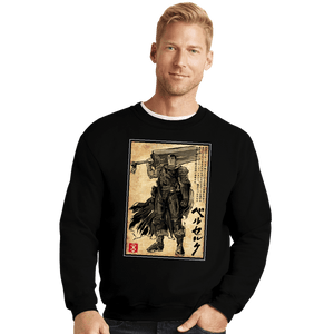Daily_Deal_Shirts Crewneck Sweater, Unisex / Small / Black Black Swordsman Woodblock