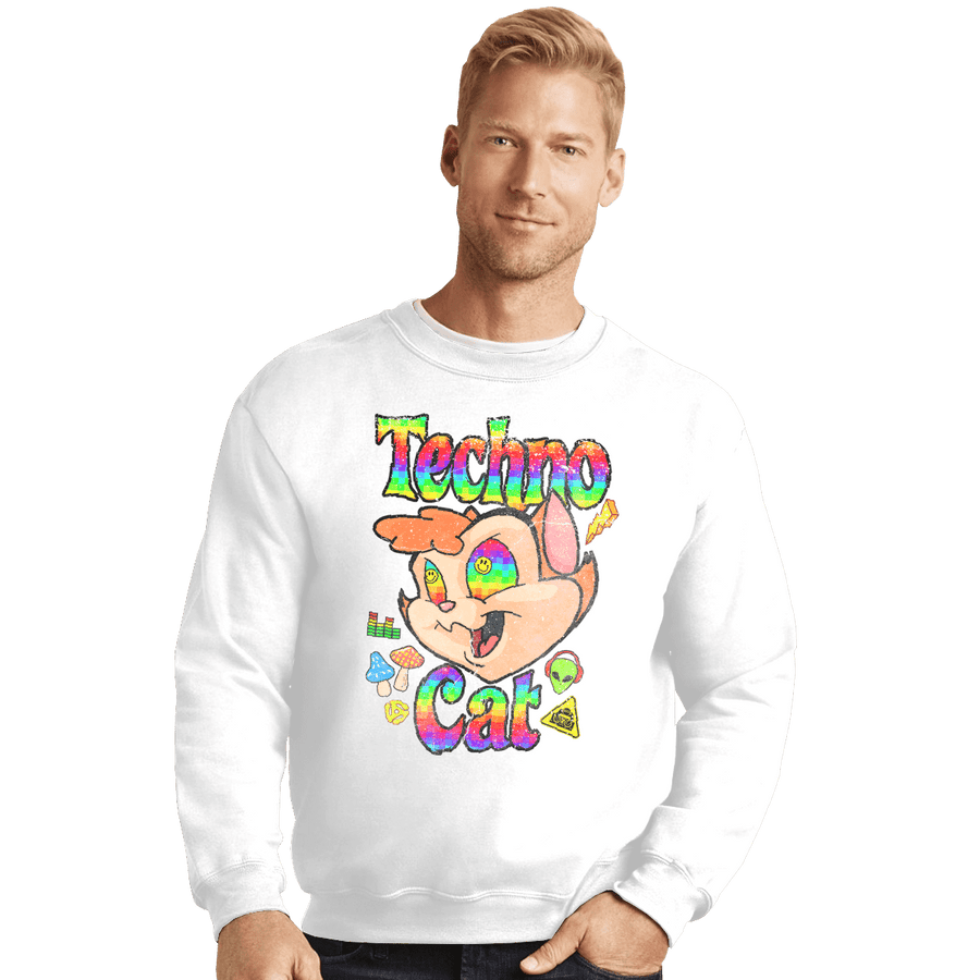 Shirts Crewneck Sweater, Unisex / Small / White Faux Paw the Techno Cat