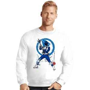 Shirts Crewneck Sweater, Unisex / Small / White Blue Ranger Sumi-e