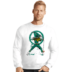 Daily_Deal_Shirts Crewneck Sweater, Unisex / Small / White Green Ranger Sumi-e