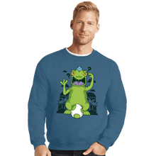 Load image into Gallery viewer, Shirts Crewneck Sweater, Unisex / Small / Indigo Blue Dinosaur Island

