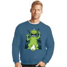 Load image into Gallery viewer, Shirts Crewneck Sweater, Unisex / Small / Indigo Blue Dinosaur Island
