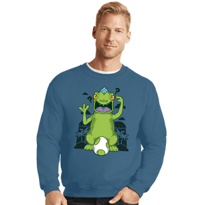 Shirts Crewneck Sweater, Unisex / Small / Indigo Blue Dinosaur Island
