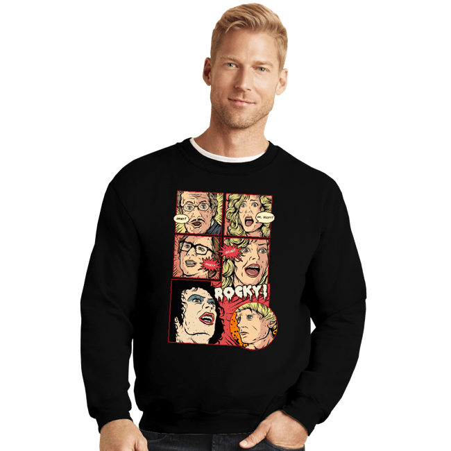 Daily_Deal_Shirts Crewneck Sweater, Unisex / Small / Black Janet, Dr. Scott, Janet, Brad, Rocky!
