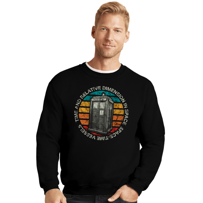 Daily_Deal_Shirts Crewneck Sweater, Unisex / Small / Black Vintage Tardis 1963