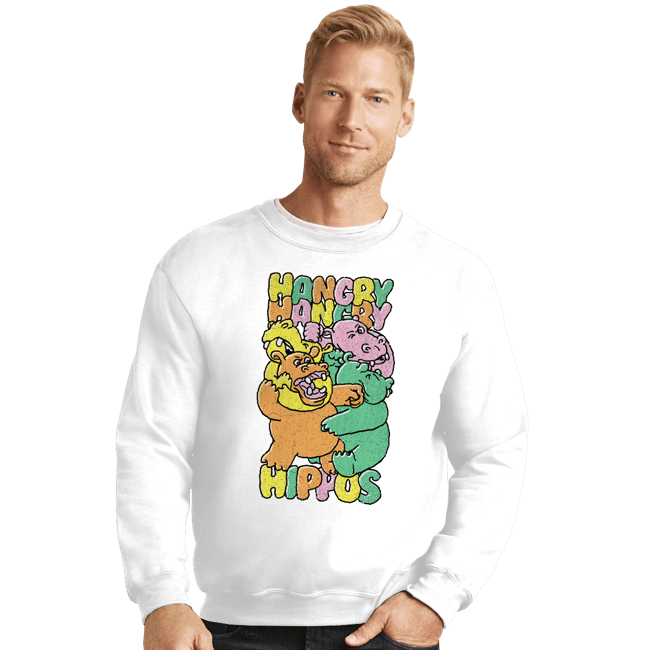 Secret_Shirts Crewneck Sweater, Unisex / Small / White Hangry Hippos