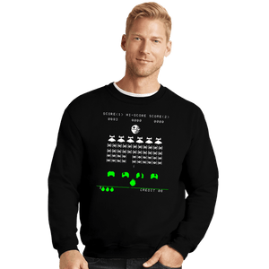 Daily_Deal_Shirts Crewneck Sweater, Unisex / Small / Black Star Invaders