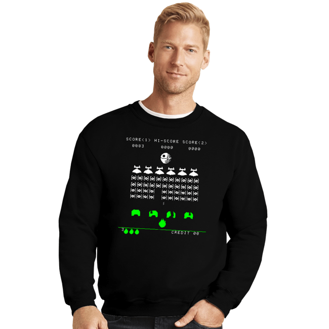 Daily_Deal_Shirts Crewneck Sweater, Unisex / Small / Black Star Invaders
