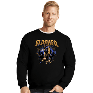 Daily_Deal_Shirts Crewneck Sweater, Unisex / Small / Black Wolf Slasher