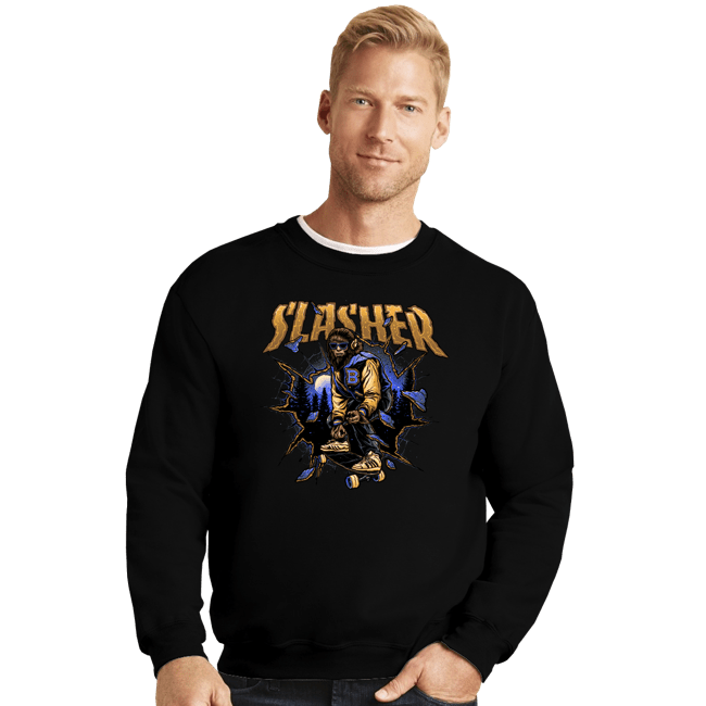 Daily_Deal_Shirts Crewneck Sweater, Unisex / Small / Black Wolf Slasher