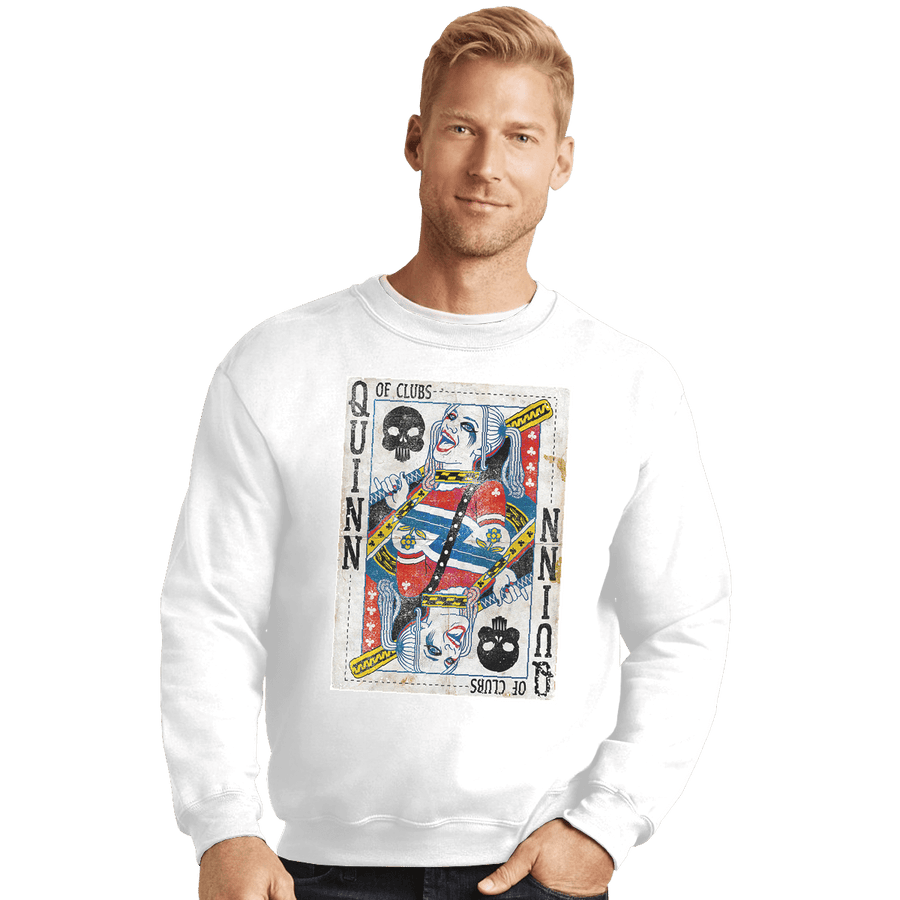 Shirts Crewneck Sweater, Unisex / Small / White Quinn of Clubs