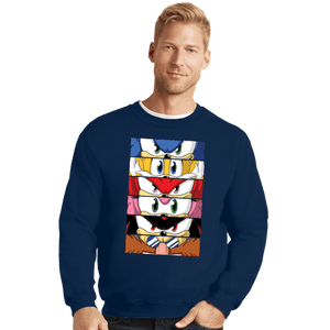 Daily_Deal_Shirts Crewneck Sweater, Unisex / Small / Navy Sonic Eyes