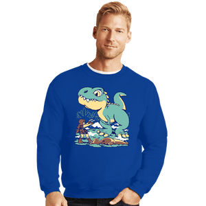 Shirts Crewneck Sweater, Unisex / Small / Royal Blue T Rex Surprise