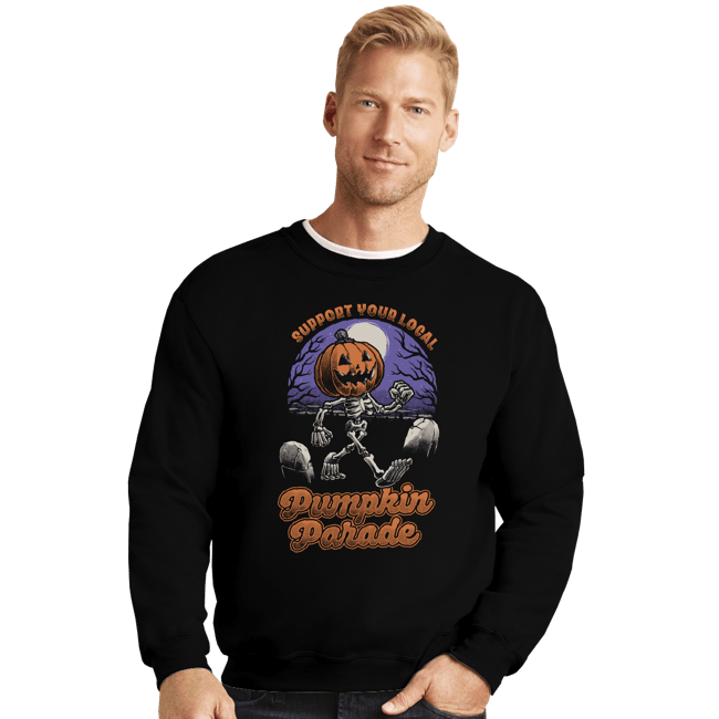 Shirts Crewneck Sweater, Unisex / Small / Black Halloween Pumpkin Parade
