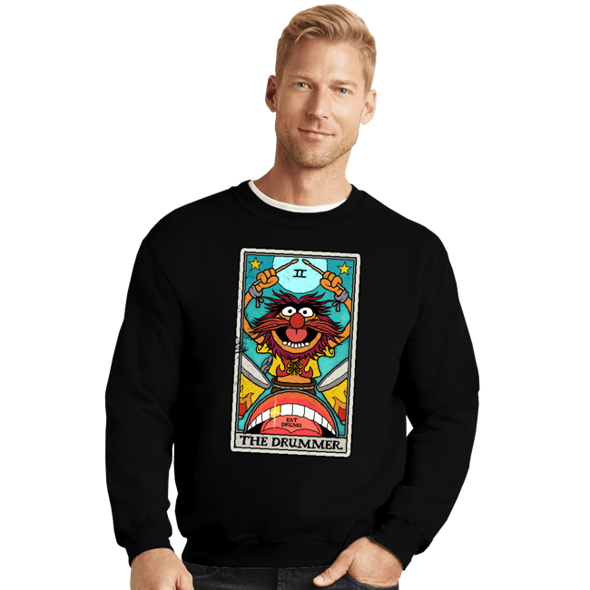 Daily_Deal_Shirts Crewneck Sweater, Unisex / Small / Black The Drummer