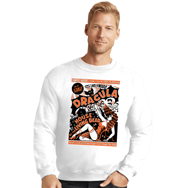 Secret_Shirts Crewneck Sweater, Unisex / Small / White Dracula On Stage