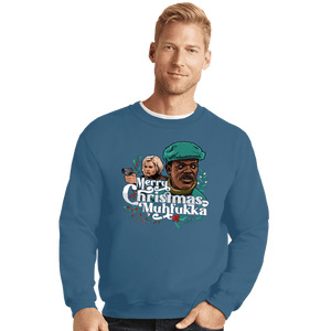 Daily_Deal_Shirts Crewneck Sweater, Unisex / Small / Indigo Blue Merry Christmas Muhfukka