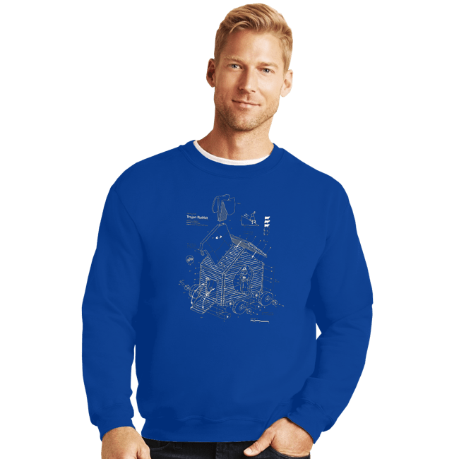 Shirts Crewneck Sweater, Unisex / Small / Royal Blue Trojan Rabbit