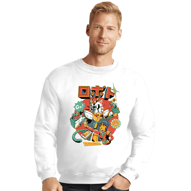 Daily_Deal_Shirts Crewneck Sweater, Unisex / Small / White Neko Roboto